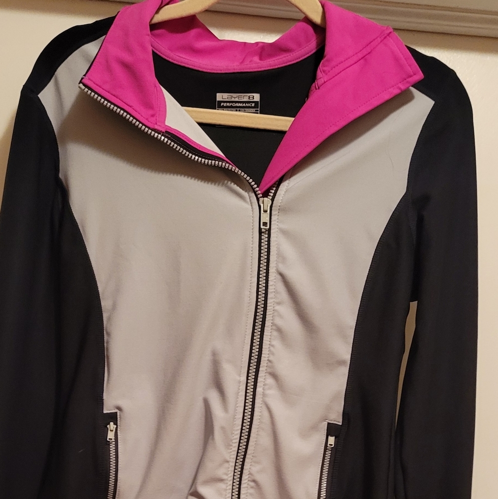 Layer 8 Women's Black, Gray, and Pink Jacket. Size M